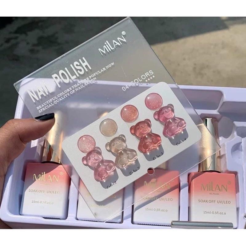 Set sơn thạch hồng nhũ Milan 4 màu ( tặng kèm bảng màu) sơn gel làm nail