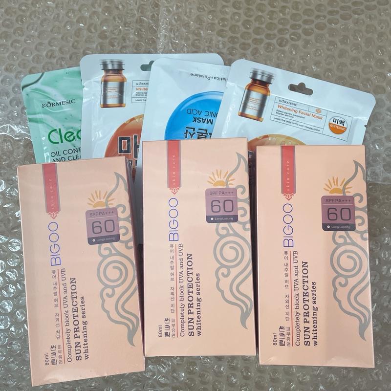 Combo 3 kem chống nắng Bigoo Sun Protection kèm 4 mặt nạ dưỡng nha Kormasic 25ml Skincare