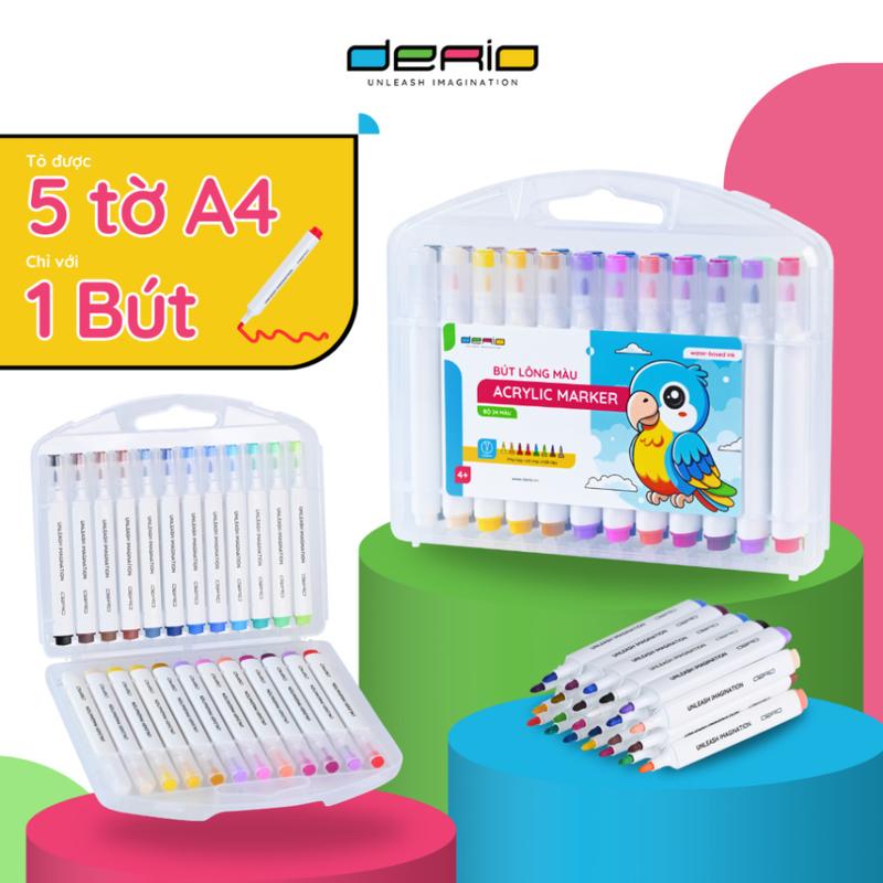 Bộ bút màu Acrylic Marker DERIO 24 Màu Cho Bé, Vẽ Được Trên Mọi Chất Liệu Vải/Giày/Tường/Giấy/Da/Ly màu acrylic đầu nhọn bộ màu marker gốc nước