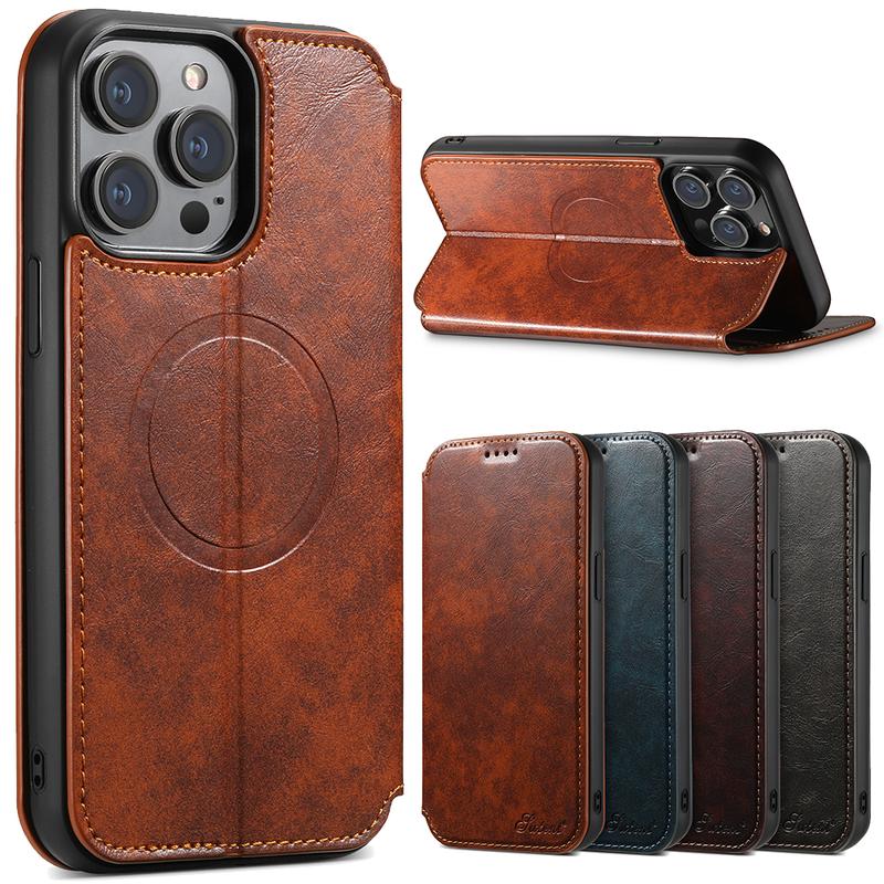 Bao Da Điện Thoại Nắp Gập Dành Cho Apple iPhone 12 13 14 15 16 17 Pro Max Và 14 15 16 Plus Có Giá Chân Đế Sạc Không Dây Từ Tính Magsafe Ngăn Đựng Thẻ Bao Da Dạng Ví