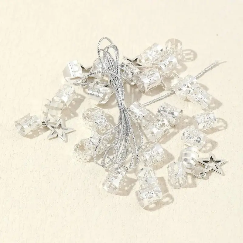 Phụ Kiện Scrunchies Trang Trí Ngôi Sao, 36 Chiếc, Nhẫn Bện Tóc Hạt, Kẹp Khóa Sợ Hãi, Bện Tóc, Còng Kim Loại, Đồ Trang Trí