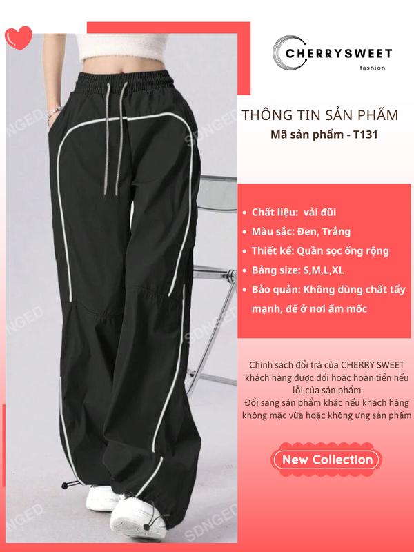 Quần gió nữ Cherrrysweet thể thao vải dù chất lượng cao có dây rút viền phối màu đẹp T131 Women Pants Sport 2