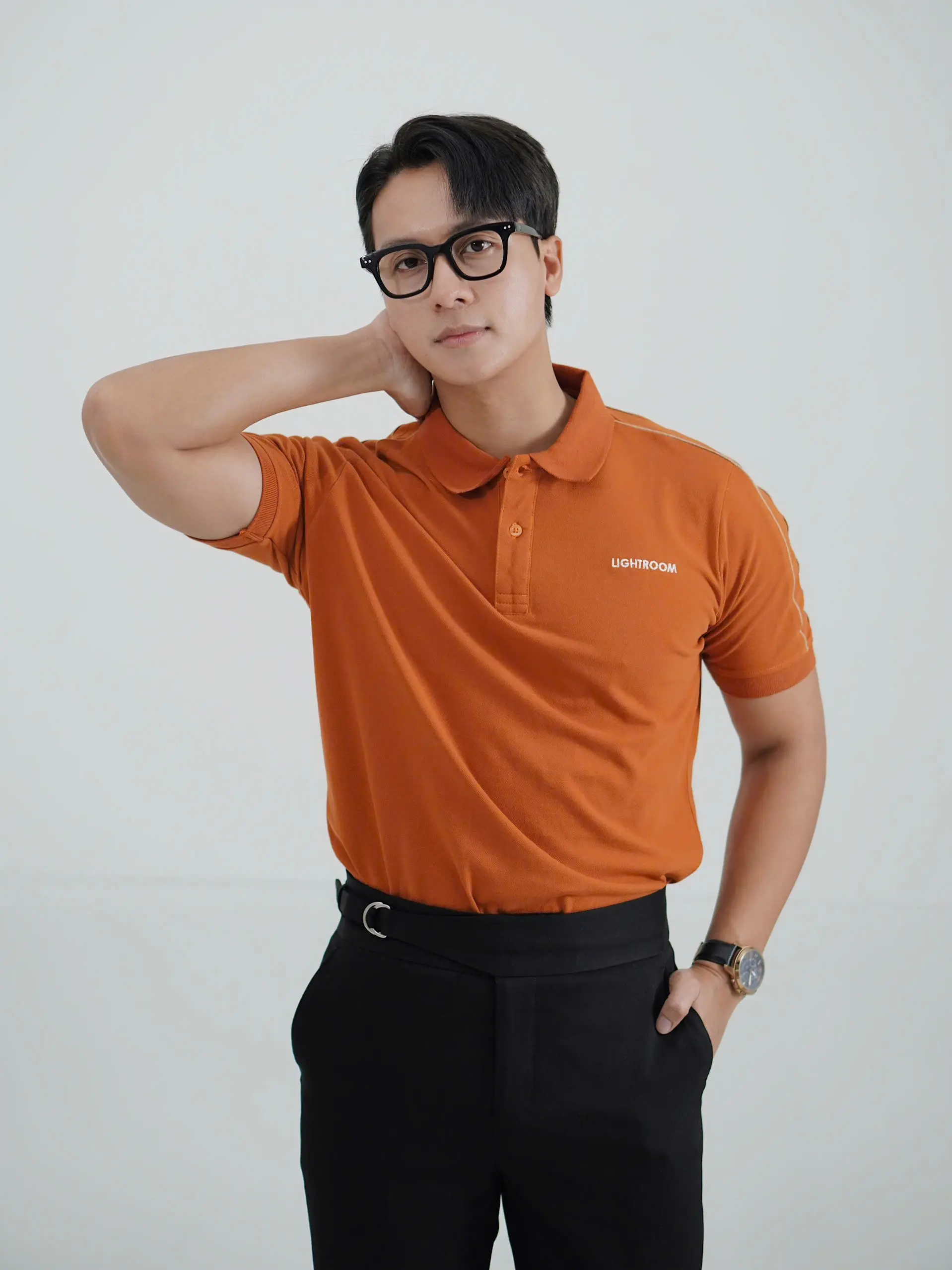 Áo Polo Nam Cam Thêu Logo Lightroom Có Cổ