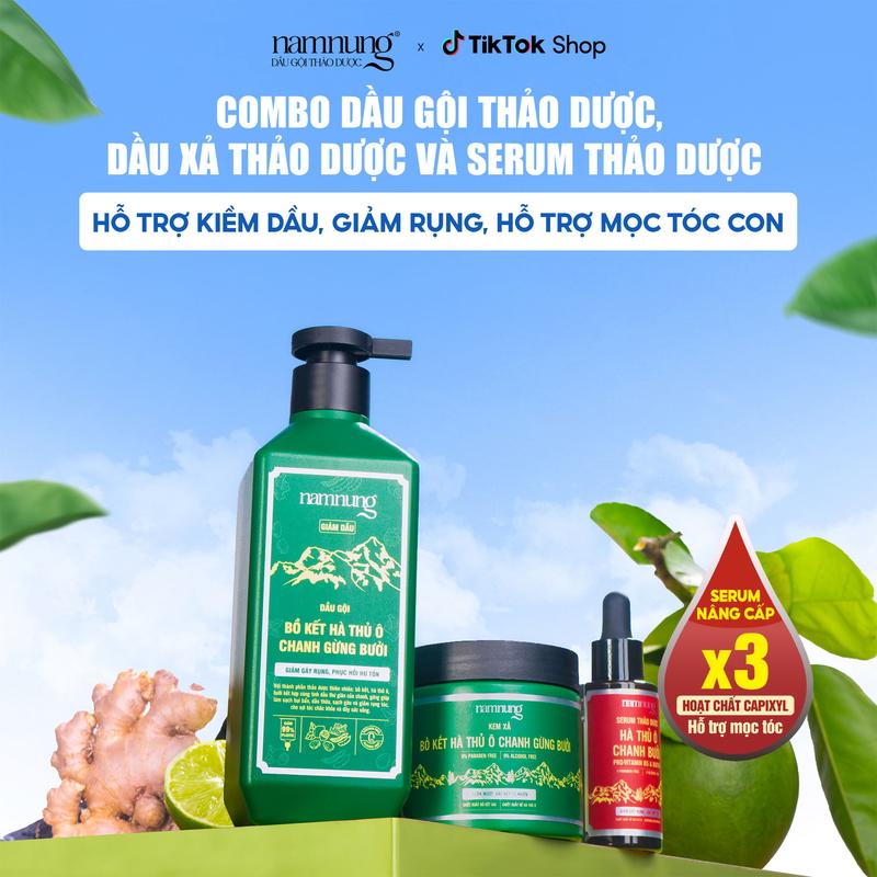 [Rẻ vô địch][Bán chạy] Combo dầu gội thảo dược NamNung, dầu gội hỗ trợ kiềm dầu, giảm rụng tóc 500ml chiết xuất thiên nhiên Bồ kết hà thủ ô và kem xả thảo dược hỗ trợ dưỡng tóc suôn mượt và serum thảo dược hỗ trợ mọc tóc