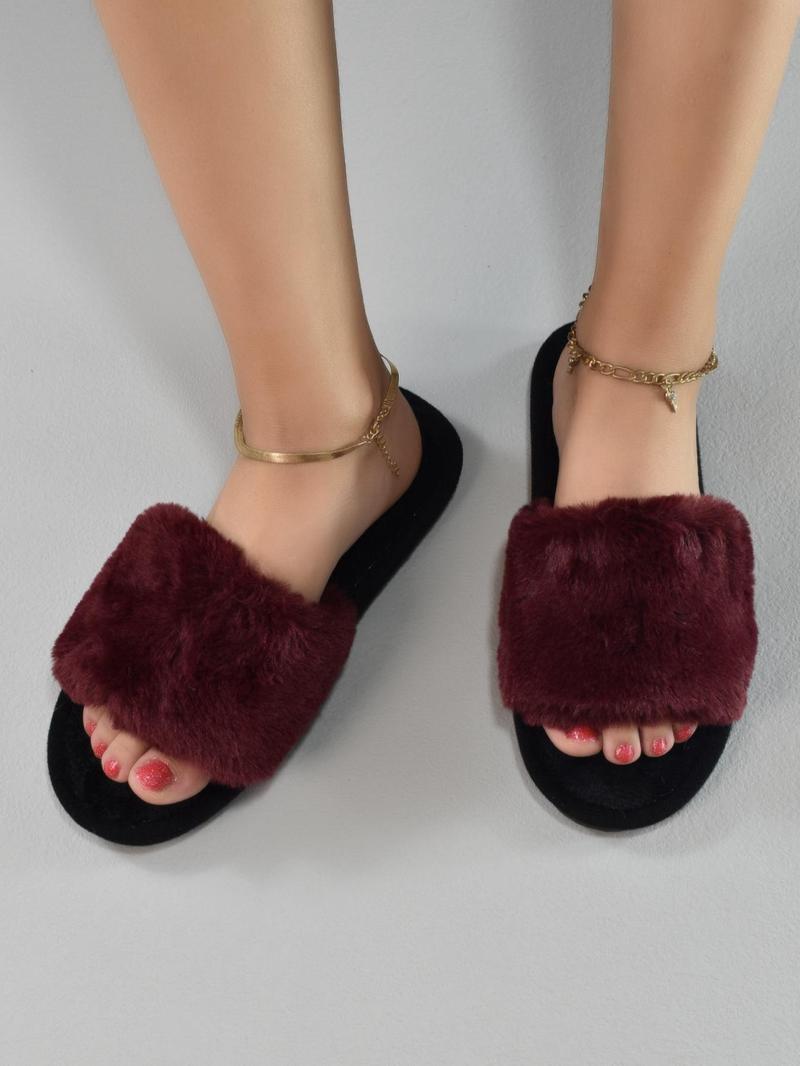 Product Introduction of Women's 1 Pair Minimalist Casual Colorblock Fluffy Slippers For Home, Warm & Cozy Soft Plush Bedroom Designer Slippers For Fall & Winter Women House Slippers 17