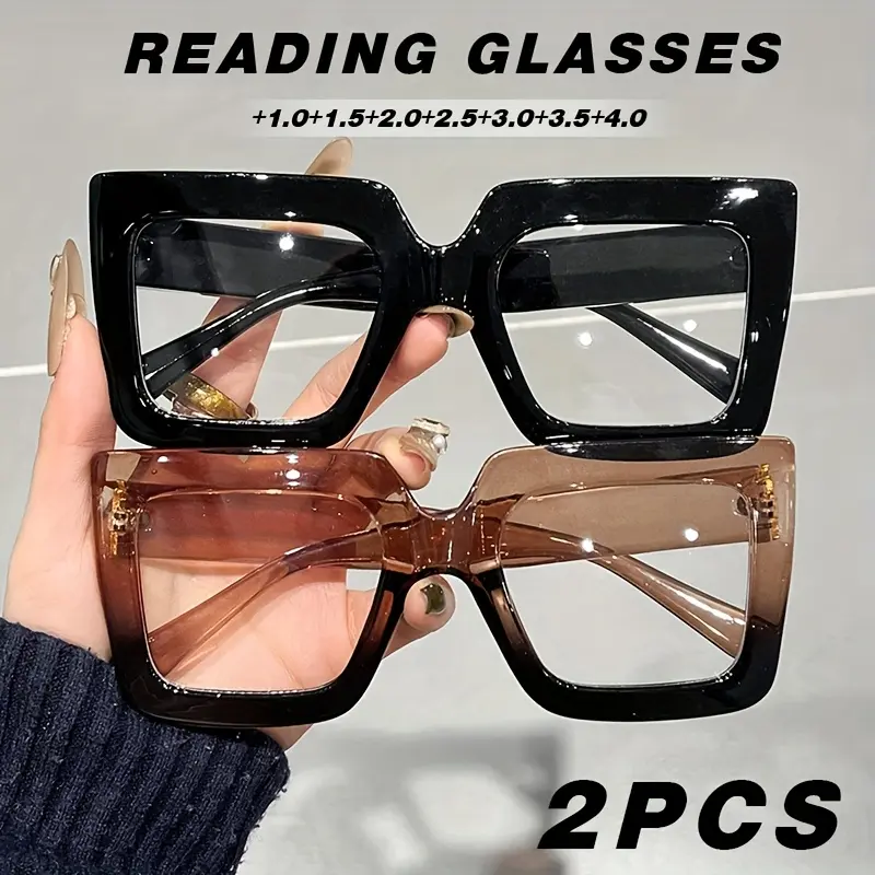 2 Pairs of Men's and Women's Reading Glasses High Quality Rectangular Large Frame Anti-Blue Light Computer Reading Glasses Protect Eyes When Reading Books Multiple Powers Available The Best Gift Choice for Elders 1.0X, 1.5X, 2.0X, 2.5X, 3.0