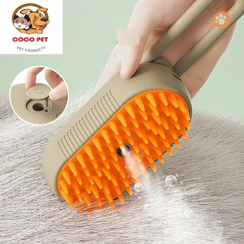 Lược Chải Lông Hơi Nước Cho Chó Mèo 3in1, Lược Chải Lông Thú Cưng Tích Hợp Massage Và Xịt Nước Làm Sạch Kèm Cáp Sạc USB 0