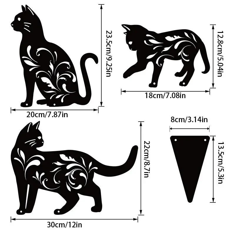 3D Cat Design Garden Stake, 3 Counts Lovely Metal Cat Garden Decoration, Outdoor Garden Decor for Yard Lawn Park Balcony 1