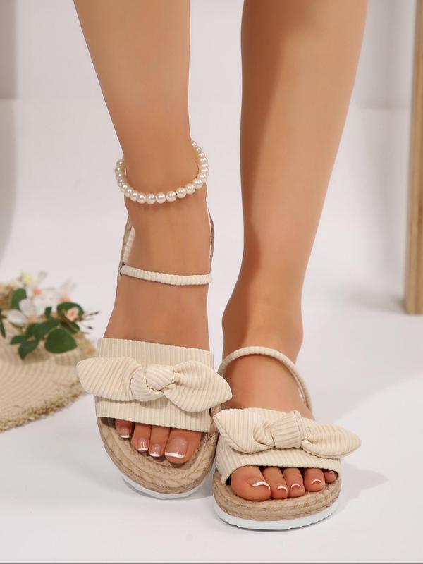 Women's Minimalist Plain Bowknot Design Sandals, Casual Versatile Flat Sandals for Summer Beach, Lightweight Breathable Comfortable Barefoot Shoes for Daily Wear, Girl 5