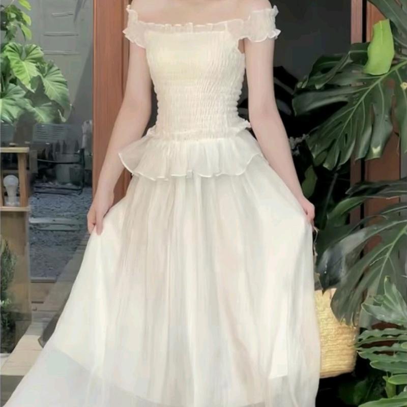 Váy maxi dáng dài, maxi trễ vai tơ xốp bèo bụng 2 lớp chân váy dài 90 cm. Maxi đi biển đẹp. 2