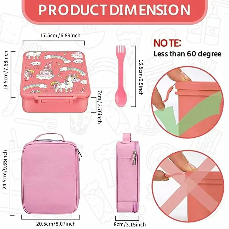 Cartoon Lunch Box with Soup Cup (1/2 Counts), Portable Bento Box with Insulated Bag, Stainless Steel Food Storage Container for Kids, Summer for Gift, Back To School Supplies, Halloween Gift 1