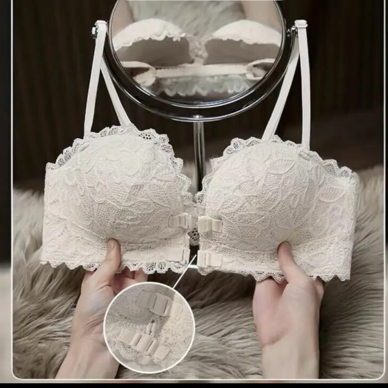 ÁO LÓT NÂNG NGỰC REN CÀI TRƯỚC , ĐỆM BÁN TAY CHỐNG TUỘT , DÂY QUAI CÓ THỂ THÁO RỜI Nữ Bra Women Voi Voan Đen tạo khe không gọng 0