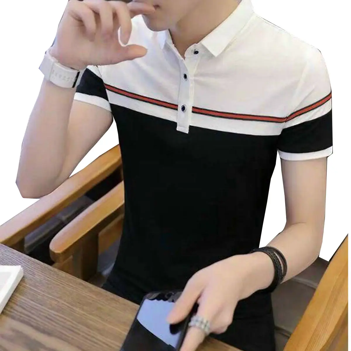 Áo phông nam có cổ tay ngắn phối màu Menswear Top Polo Shirt