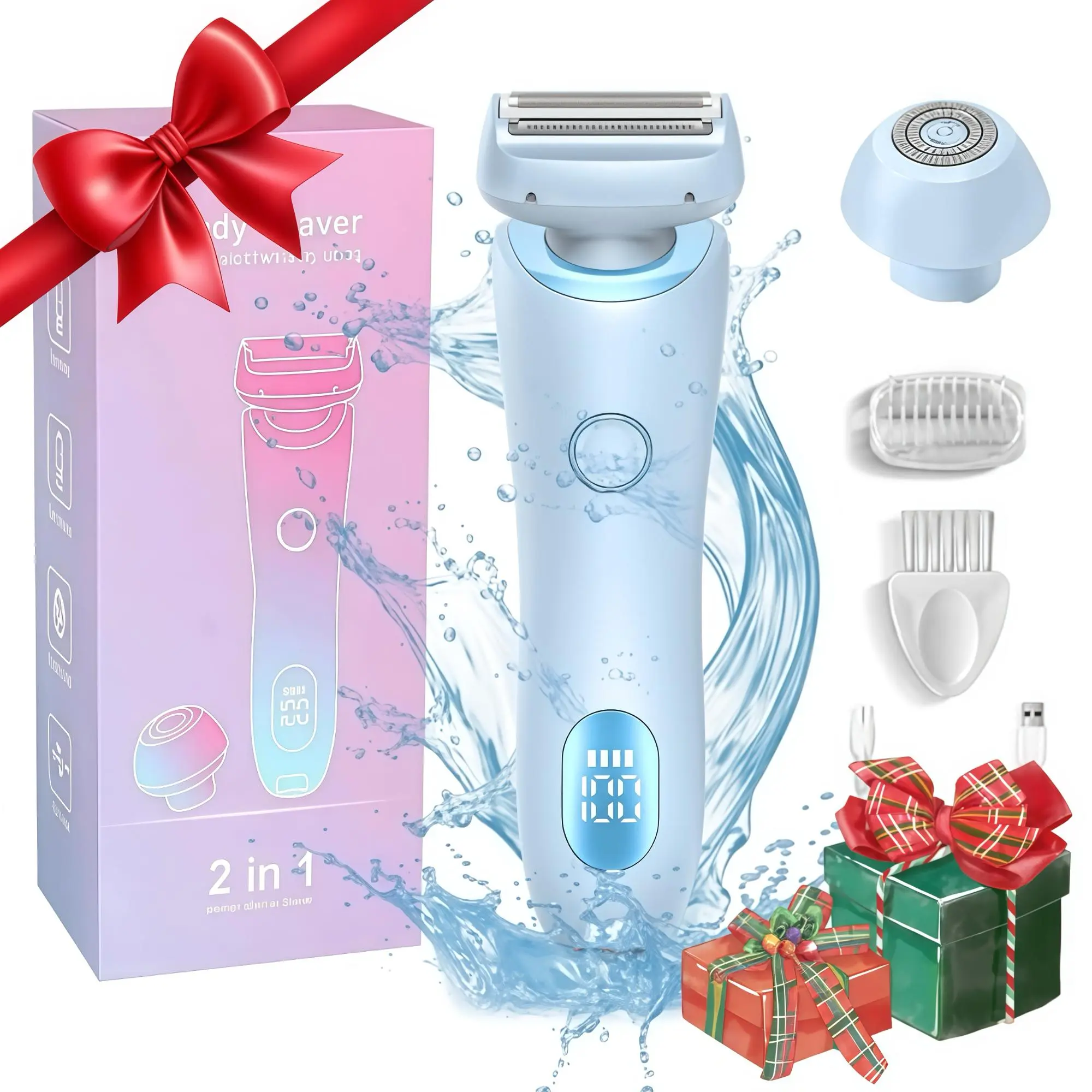 Electric Shaver for Women, 1 Set 2-in-1 Hair Removal Razor for Legs Underarm Face, Wet Dry Use Rechargeable Bikini Trimmer with Detachable Head, Epilator Hair Remover, Valentine's Day Gift, Shaving Products