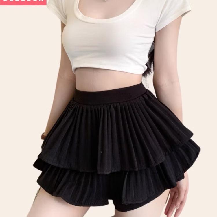 CHÂN VÁY xoè 2 tầng bigsize dập ly mềm mại có lót quần đùi bên trong áo ba lo thun gân co giãn cho nữ chubby 58-95kg Women CVDL