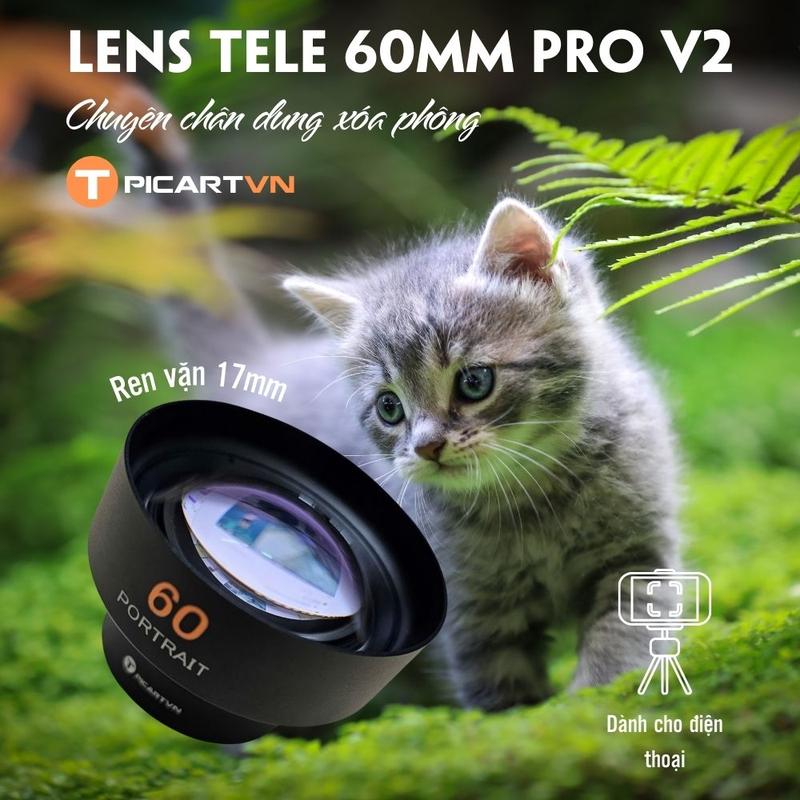 Ống kính lens điện thoại gắn ngoài T PICARTVN tele 60mm pro ver2 high class phóng đại 2x chụp chân dung thú cưng du lịch