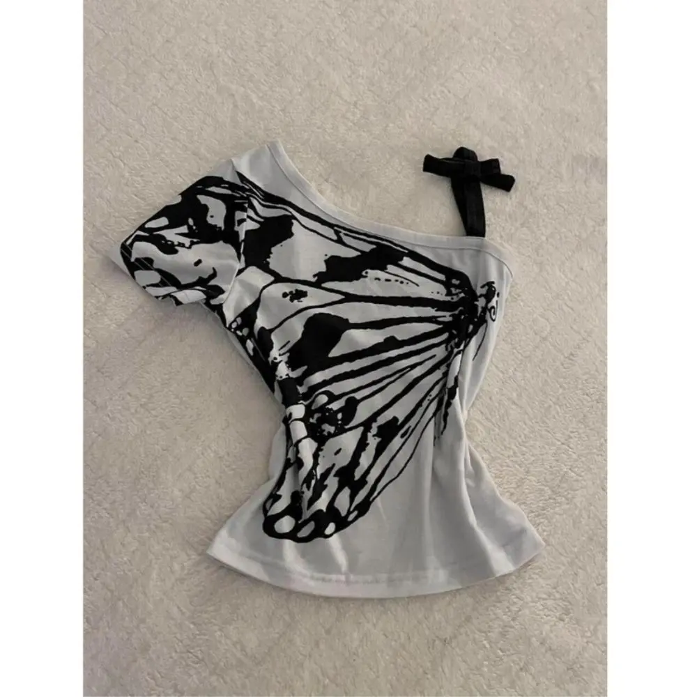 American Vintage Medieval Sexy Strapless Suspenders T-shirt Hot Girl Y2g Girl Waist Trimming Short-Sleeved Top