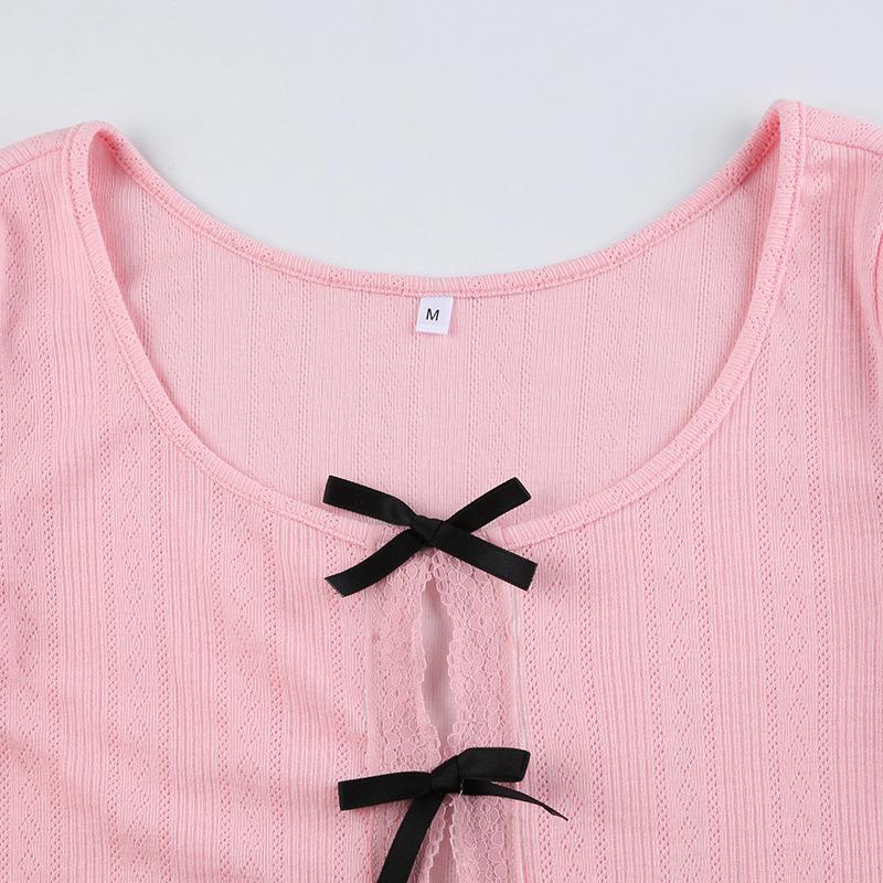 Product Introduction of Women Long Sleeve Crop Tops Cutouts Bows Shirt Casual Pullovers for Club Streetwear Aesthetic Grunge Clothes 8
