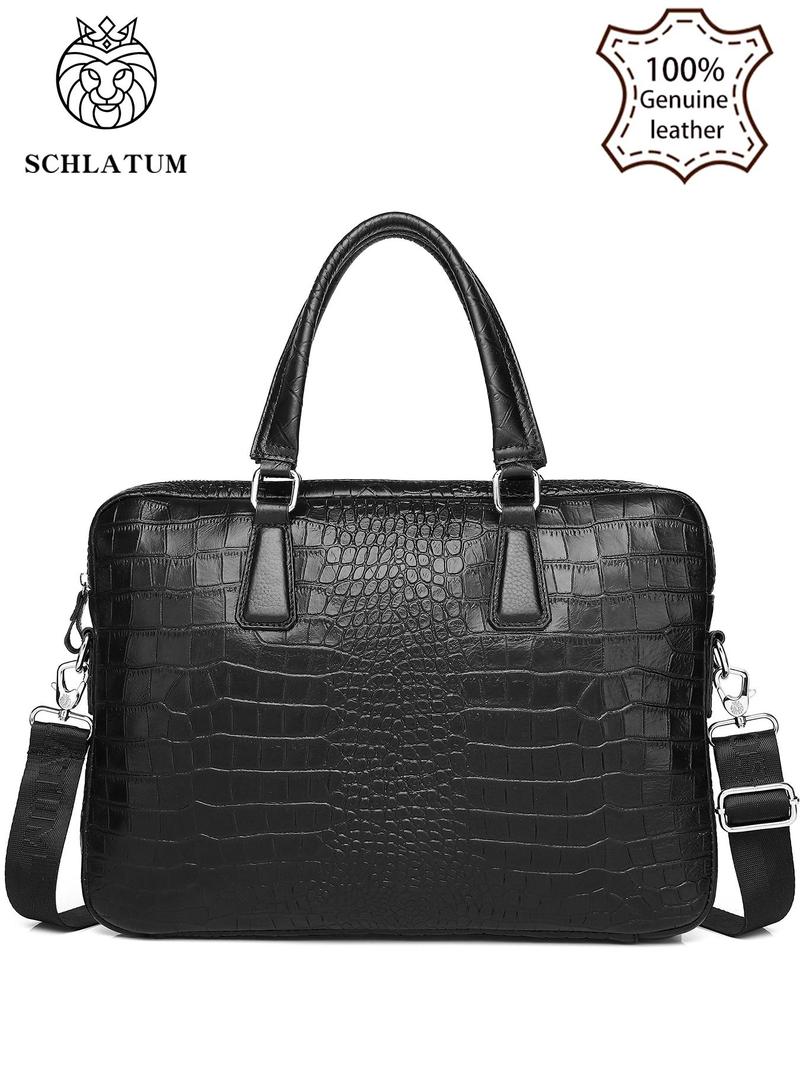 Product Introduction of Men's Business Crocodile Embossed Briefcase, Fashionable Solid Color Zipper Laptop Bag for Work & Daily Used, Casual Trendy Versatile High-quality Daily Commuting Bag 0