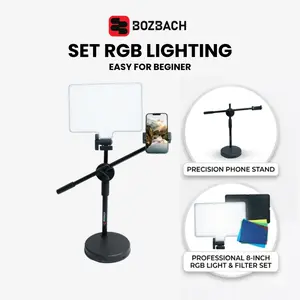 Bozbach Set RGB Light 8 Inch dan Phone Standing Lampu Warna Warni Lighting Konten