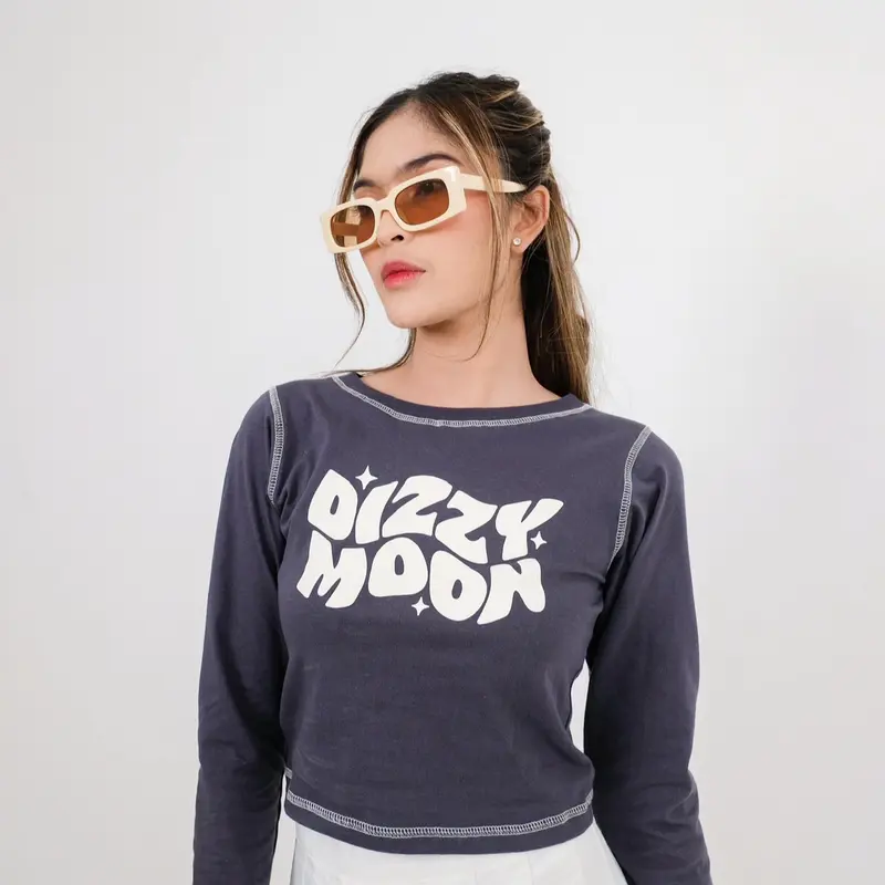 Croptop lengan panjang Dizzy Moon Wanita Polos Atasan Baju 2