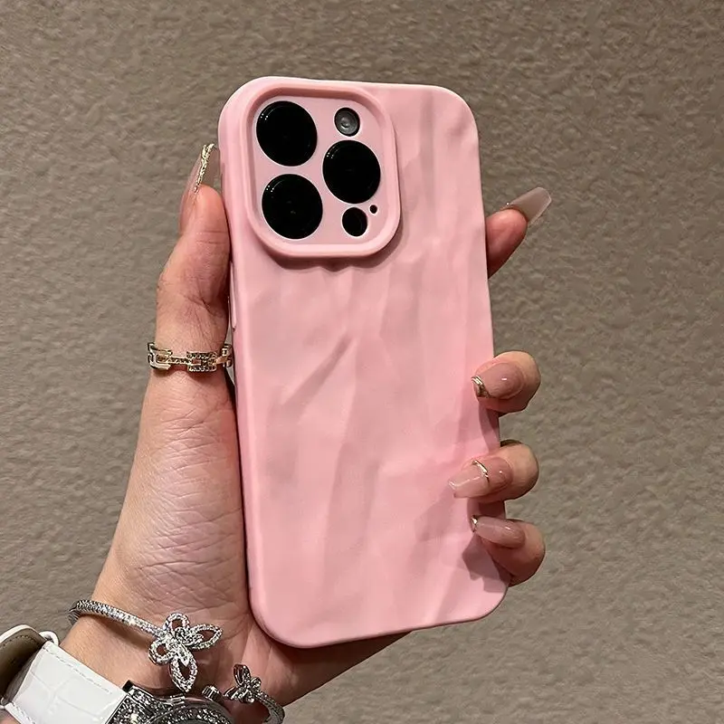 Pink Pleated iPhone 15 Pro Max Phone Case iPhone 14 High-end Feel 13 Matte 12 Soft Case 11 Full Coverage 8