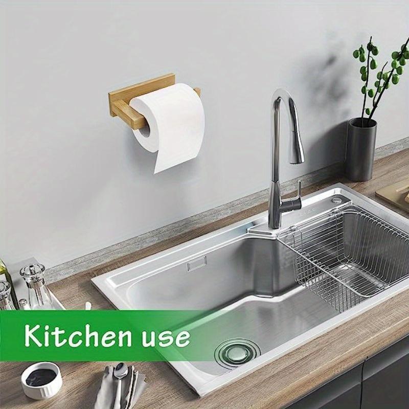 Bamboo Wall Mounted Toilet Paper Holder, Wooden Toilet Paper Holder, Square Toilet Paper Roll Holder for Bathroom, Self-Adhesive Toilet Paper Holder 5