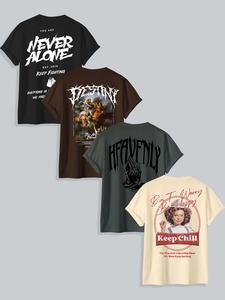 Men's Figure Letter Graphic Round Neck Tee, Regular Fit Short Sleeve Crew Neck T-shirt for Summer, Casual Men's Top for Daily Wear