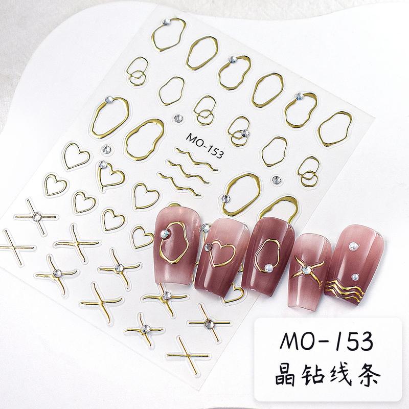 Miếng Dán Giảm Móng Tay, Ba Chiều, Mạ Vàng, Cảm Giác Trực Tuyến, Hình Dạng Trái Tim Và Thiết Kế Hình Học Rỗng Họa Tiết Trái Tim 3D, Trang Trí Móng Tay Đầu Thu 3