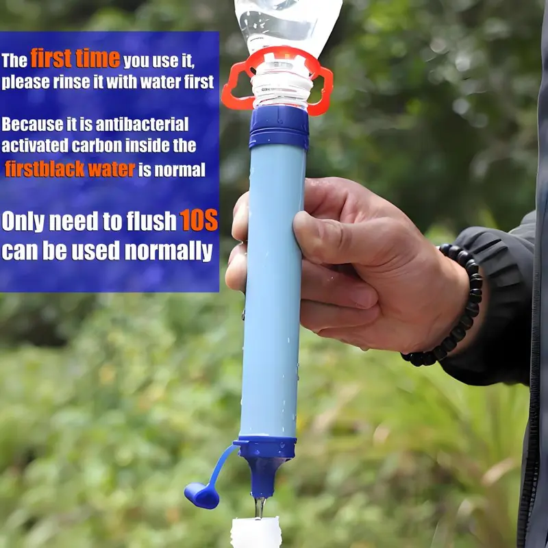 Outdoor Portable Water Filtering Straw, Compact Activated Carbon Water Filtering Straw for Hiking Camping Travel Fishing Mountaineering, Outdoor Water Filter, Hiking Essentials 2