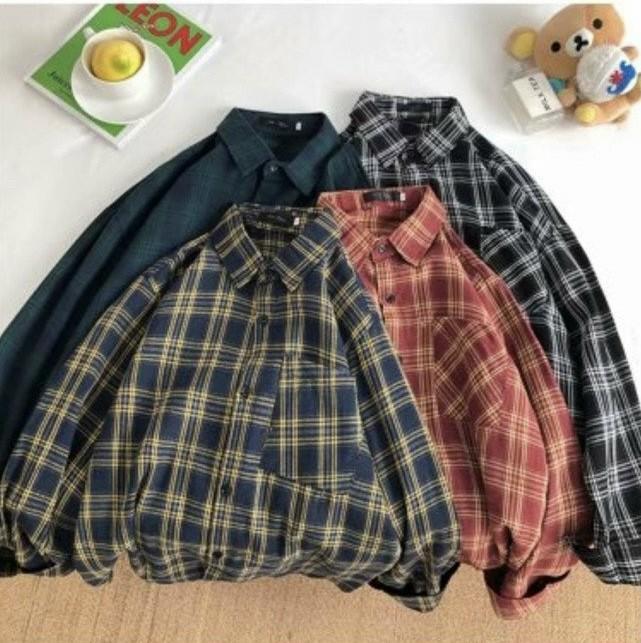 Áo sơ mi cặp đôi nam nữ tay dài mẫu phối màu kẻ sọc ô vuông caro