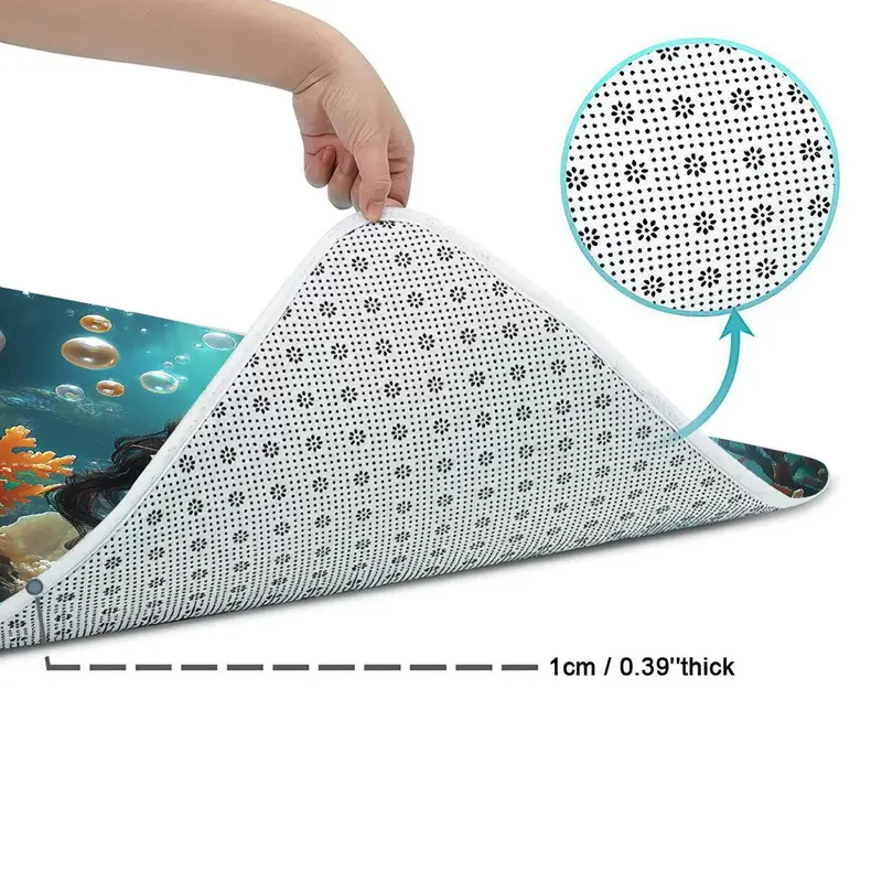 Mermaid Pattern Bathroom Decor Set, 1 Set Including Shower Curtain & Toilet U-shaped Mat & Rectangular Mat & Toilet Lid Cover, Bathroom Accessories 7