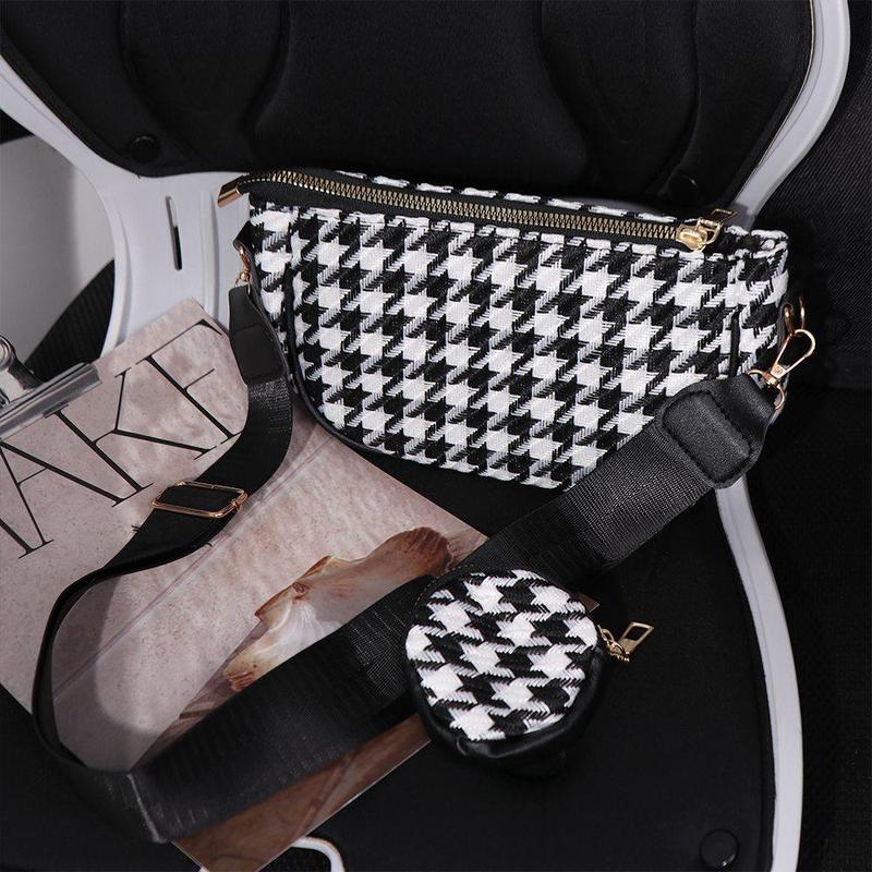 Product Introduction of Stylish Retro Travel Large capacity Adjustable Strap Composite Bags Mini Round Purse Messenger Bag Plaid Print Shoulder Bag Women Crossbody Bag 12