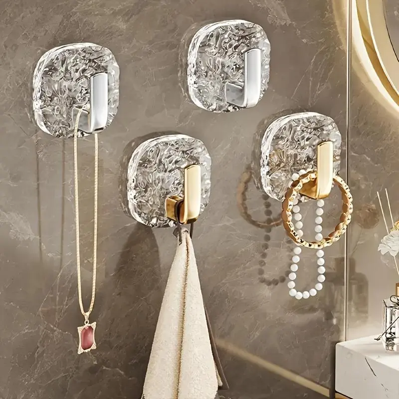 Bathroom Wall Mounted Storage Hook, 4 Counts/set Wall Mounted Towel Rack Hook, Home Organizer for Bathroom Kitchen