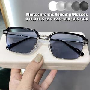 แว่นตากันแดดไร้ขอบสำหรับผู้ชาย มีสไตล์ โฟโตโครมิกและป้องกันแสงสีฟ้า เลนส์ HD เปลี่ยนสีอัจฉริยะ เหมาะสำหรับการอ่านและกิจกรรมกลางแจ้ง