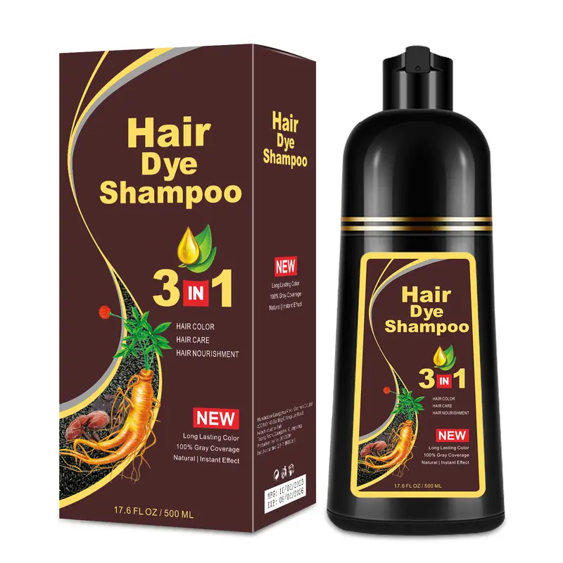 3 in 1 Black Hair Dye Shampoo - Can cover gray hairs,Herbal Ingredients Natural Hair Colour Shampoo,Contains Ginseng Extract,Natural Haircoloring,Phytocare,salon Haircare deep  conditioner Naturalblack 2