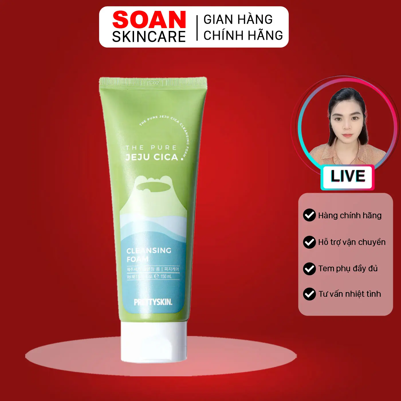 SỮA RỬA MẶT RAU MÁ THE PURE JEJU CICA CLEANSING FOAM PRETTYSKIN Nữ Women sữa _
