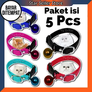 [ Paket 5 pcs ] Kalung Kucing Lonceng Gratis Ongkir Motif Polos Ukuran Bisa Disesuaikan