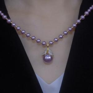 สร้อยคอมุก สไตล์เจ้าหญิงสุดหรูฝรั่งเศส ประณีตและสง่างาม ราคาไม่แพง หรูหรา ระดับไฮเอนด์ มีหางปลาสีม่วง โชคเกอร์