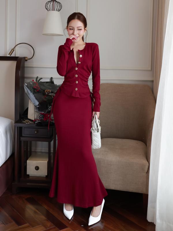 Set thun len lông thỏ ESMÉE áo rút hai bên kết hợp chân váy đuôi cá