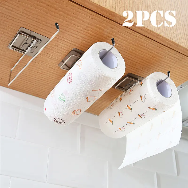 2pcs Hanging Toilet Paper Holder Roll Paper Holder Bathroom Towel Rack Stand Kitchen Stand Paper Rack Home Storage Racks