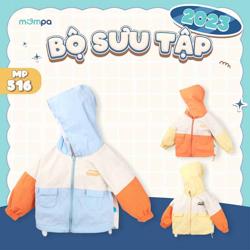   M23  Áo khoác cho bé Mompa 1 đến 5 tuổi vải gió 2 lớp chống bụi bẩn kháng khuẩn vải lót lưới MP 516 Jacket 