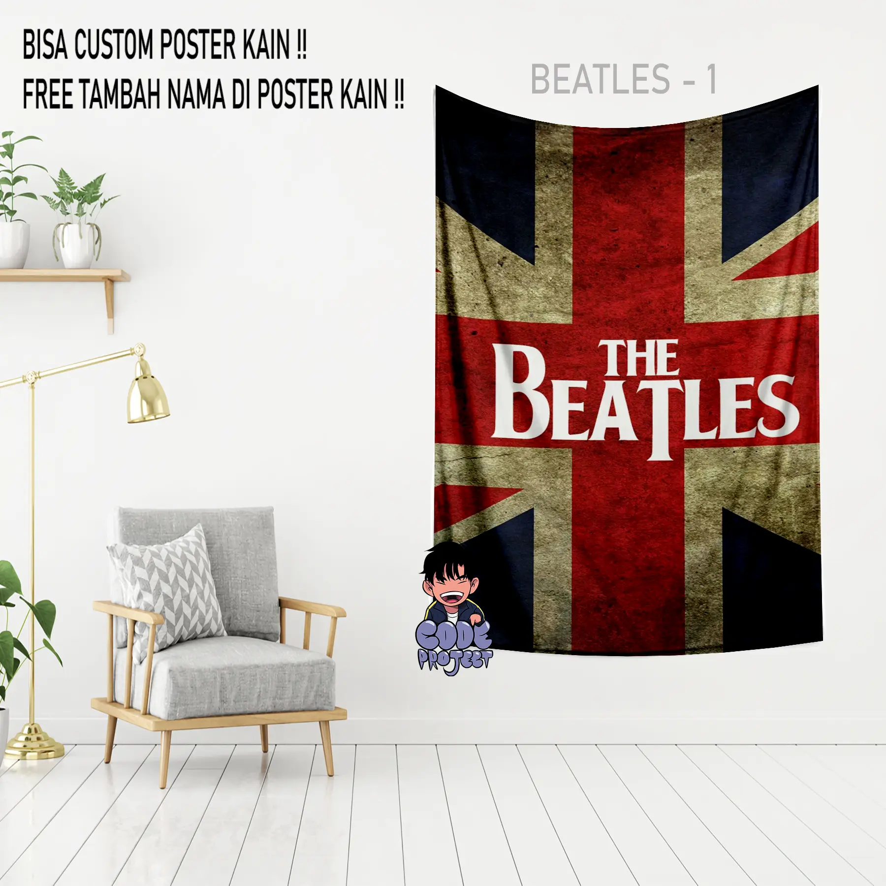 POSTER KAIN THE BEATLES - hiasan dinding - pajangan dinding the beatles - dekorasi dinding kamar the beatles - Ukuran 90x140cm