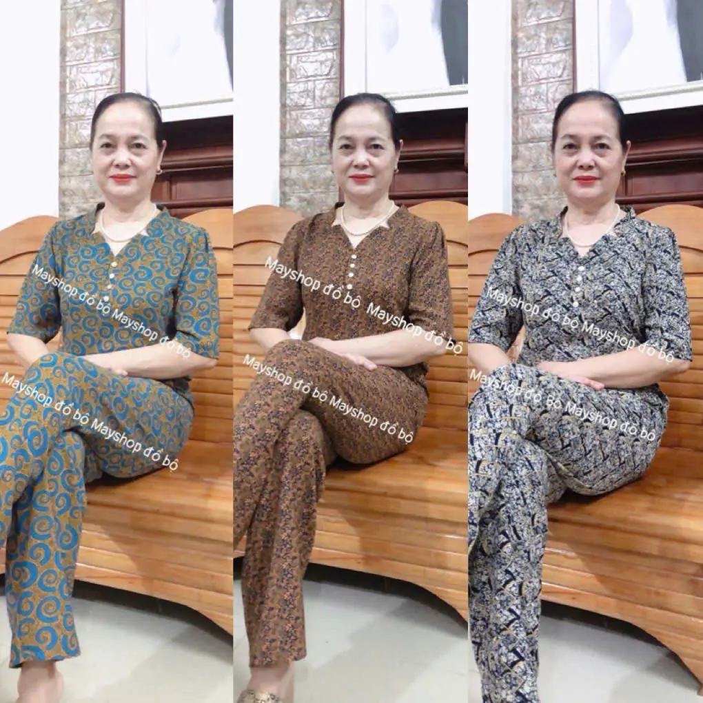 ANHDUNG- Bộ trung niên MÃ CB4 tay lỡ quần dài  chất cát lụa hàn châu, họa tiết sang trọng size 40-73kg may kỹ thời thượng cho Mẹ