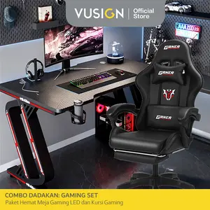 [COMBO DADAKAN SET GAMING 2] LED Gaming Table & Chair Package/Paket Hemat Set Meja Gaming LED dan Kursi Gaming E91512 E4927S E4949 bantal furniture Sandaran