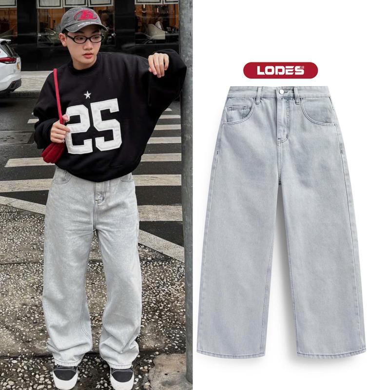 Quần Jeans Suông Ống Rộng Màu Xám Bạc Lodes Club_ Mã D.09 Nam Unisex jean suong Menswear Pants retro
