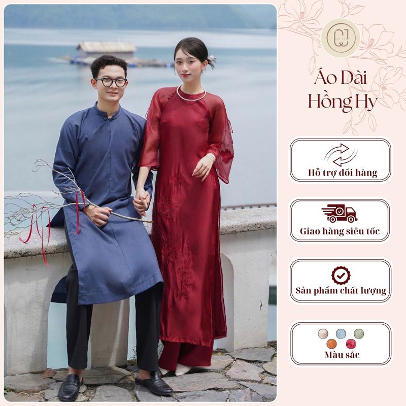 Áo Dài Hồng Hy Tơ Óng Cổ Tròn Dáng Suông Dài Lỡ Kèm Quần CayLeo Design Cách Tân Duyên Dáng - AD832 Nữ Women Dress