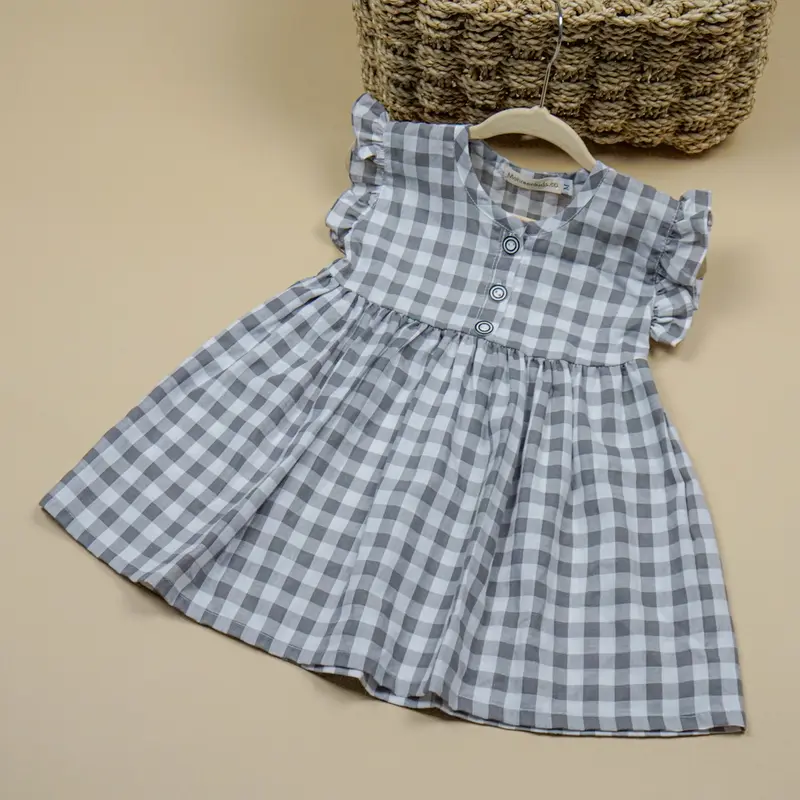 Dress Bayi Kekinian Motif Kotak Katun Perempuan Lembut Nyaman Lengan Gaun 6