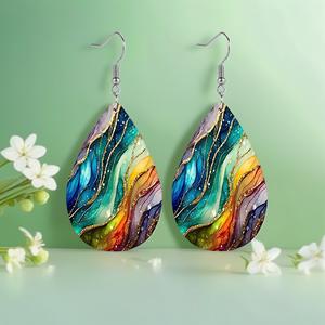 ต่างหูบุคลิกภาพ, ศิลปะสีวินเทจ, สำหรับผู้หญิง, หนังพิมพ์ PU สองด้าน, สไตล์วินเทจโบฮีเมียน, ต่างหู