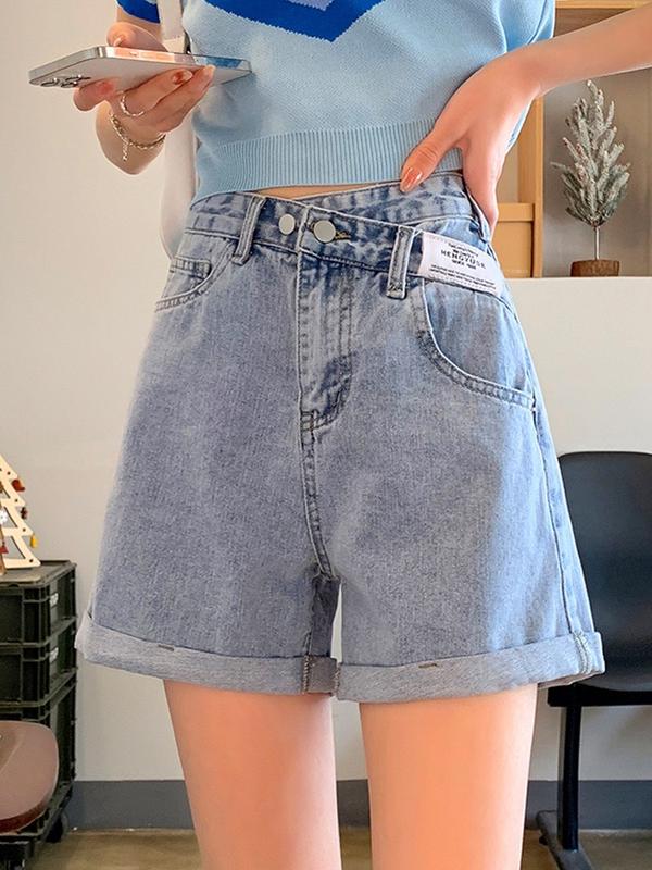 Quần Short Jean Cạp Cao Gấp Gấu Ống Suông Cá Tính. Quần Short Lưng Cao Ống Rộng_Q2 Nữ Pants Women Đen